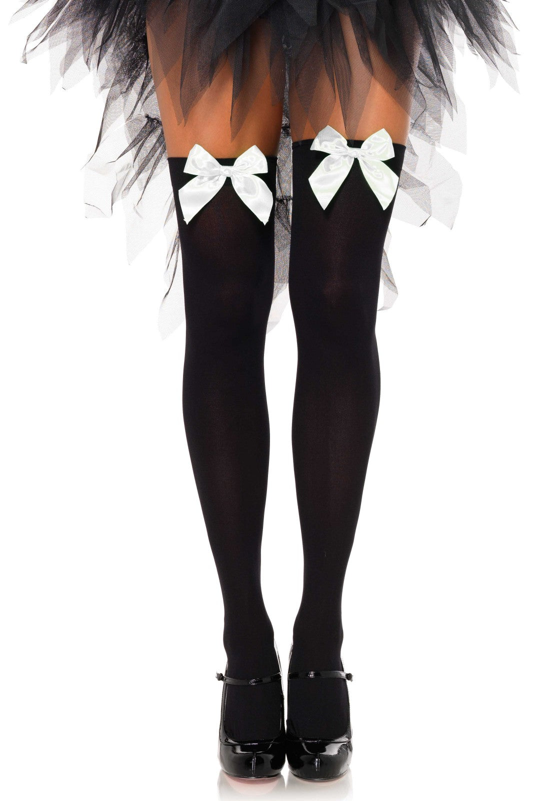 Nylon Thigh Highs with Bow
