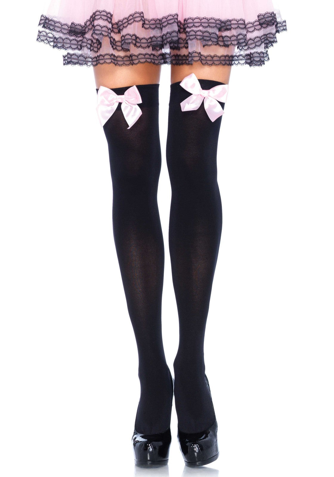 Nylon Thigh Highs with Bow