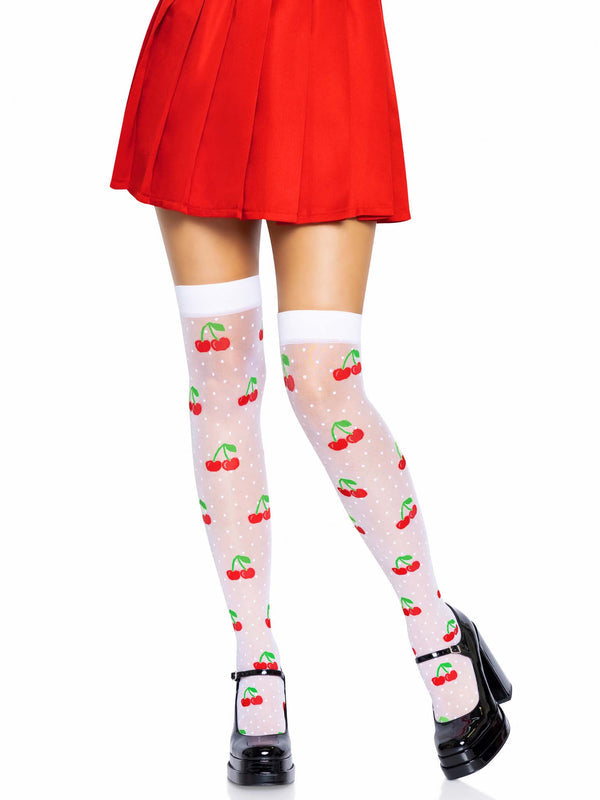 Polka Dot Cherry Elastane Thigh Highs