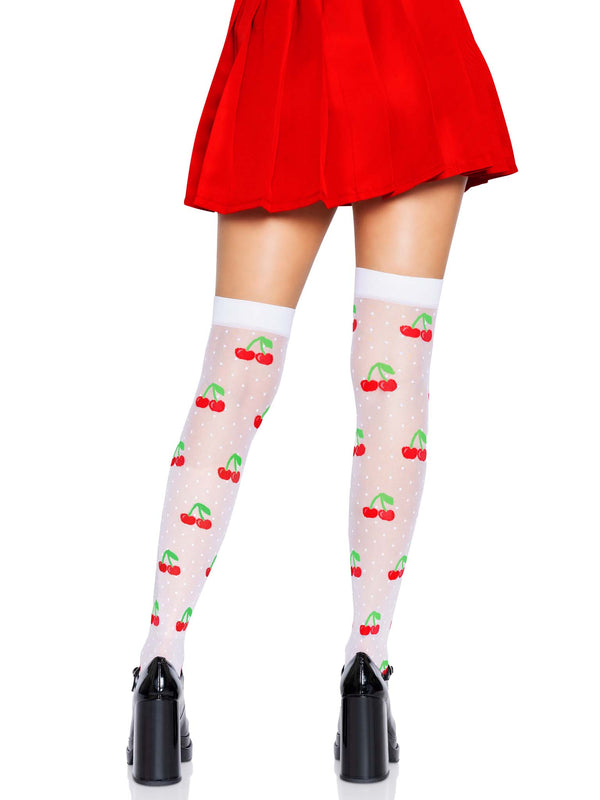 Polka Dot Cherry Elastane Thigh Highs