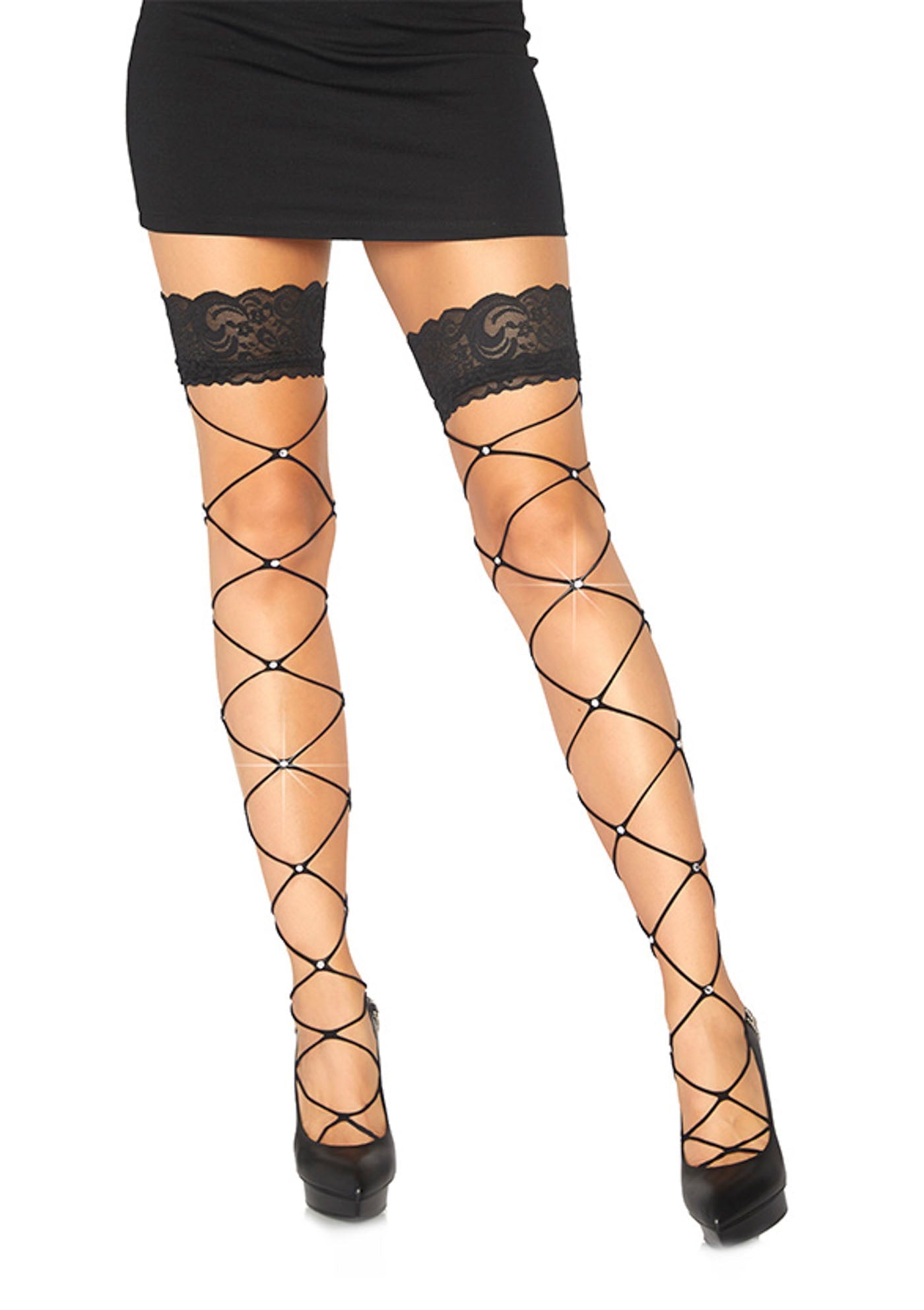 Wide Net Thigh High with Rhinestone