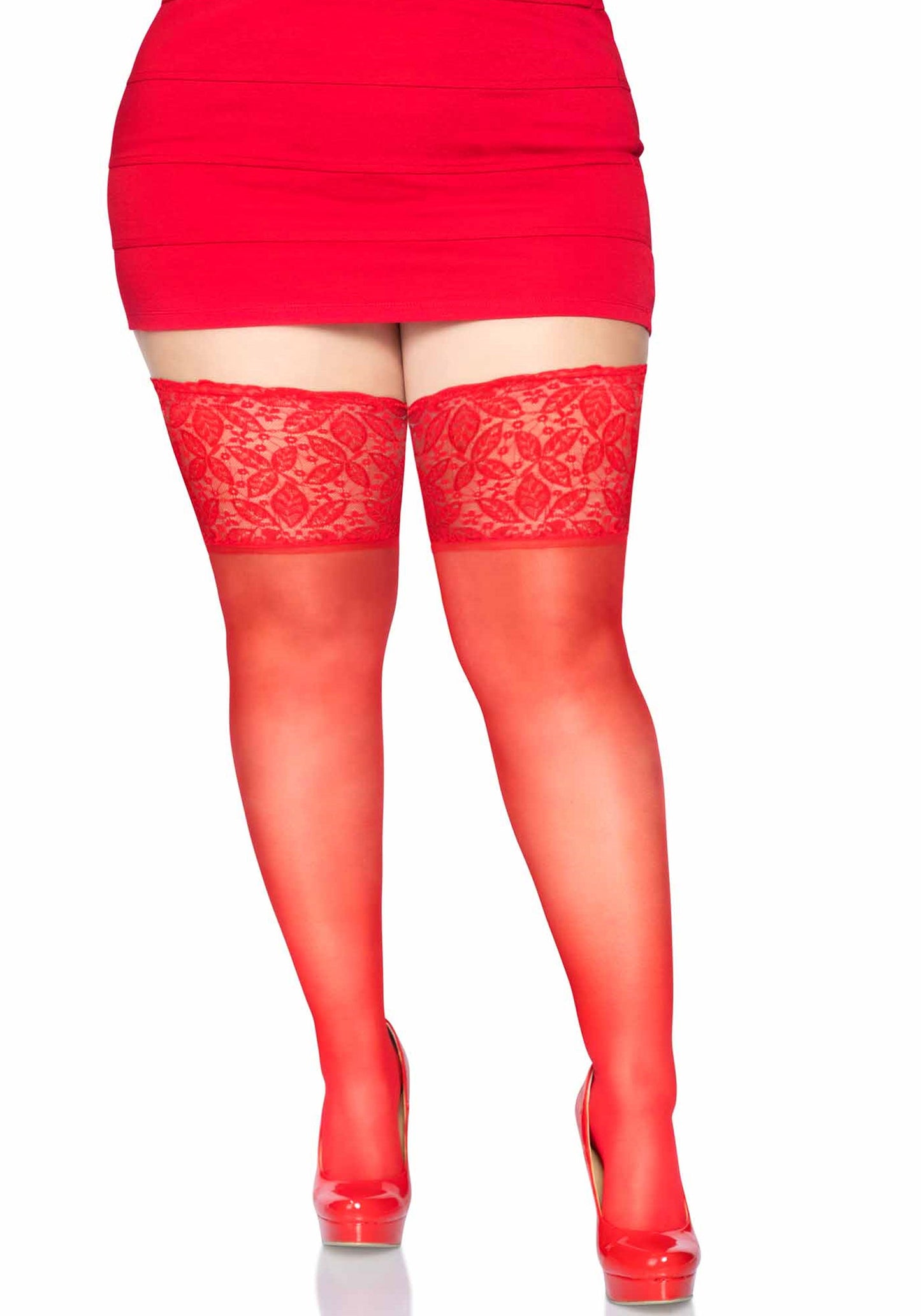 Plus Elastane Sheer Stay Up with Lace Top