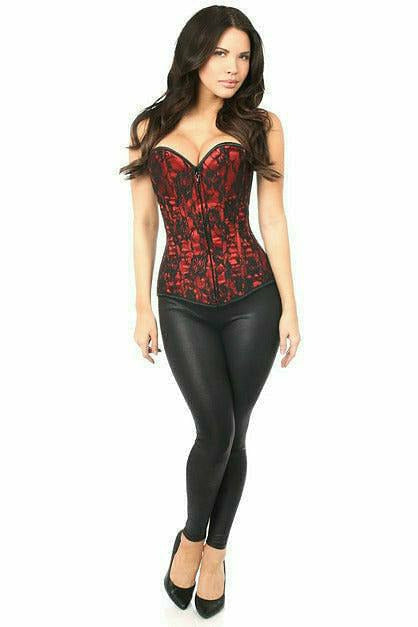 Red Lace Front Zipper Corset