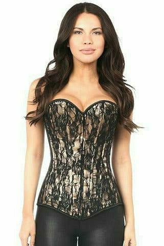 Tan Lace Front Zipper Corset