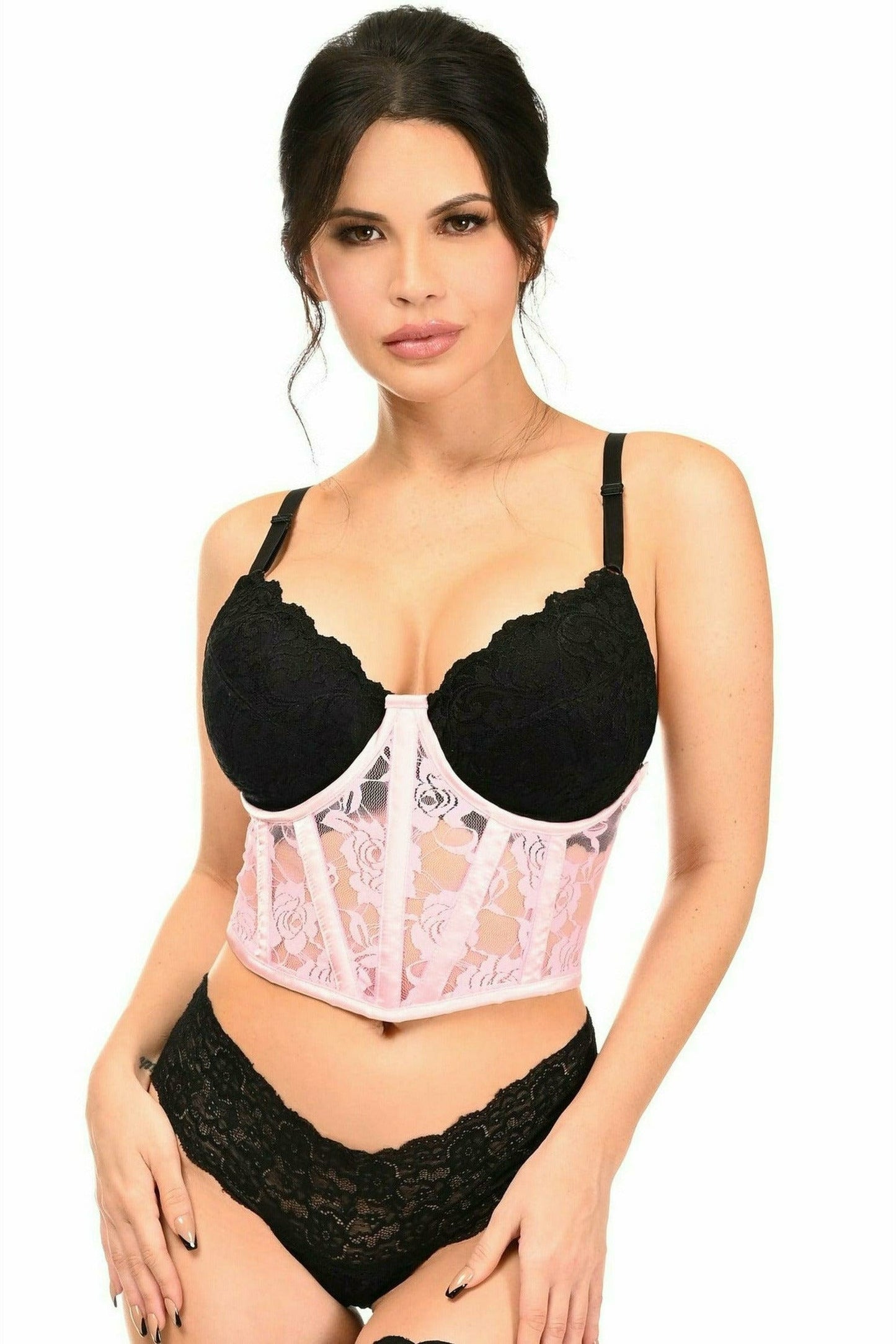 Pink Sheer Lace Underwire Corset