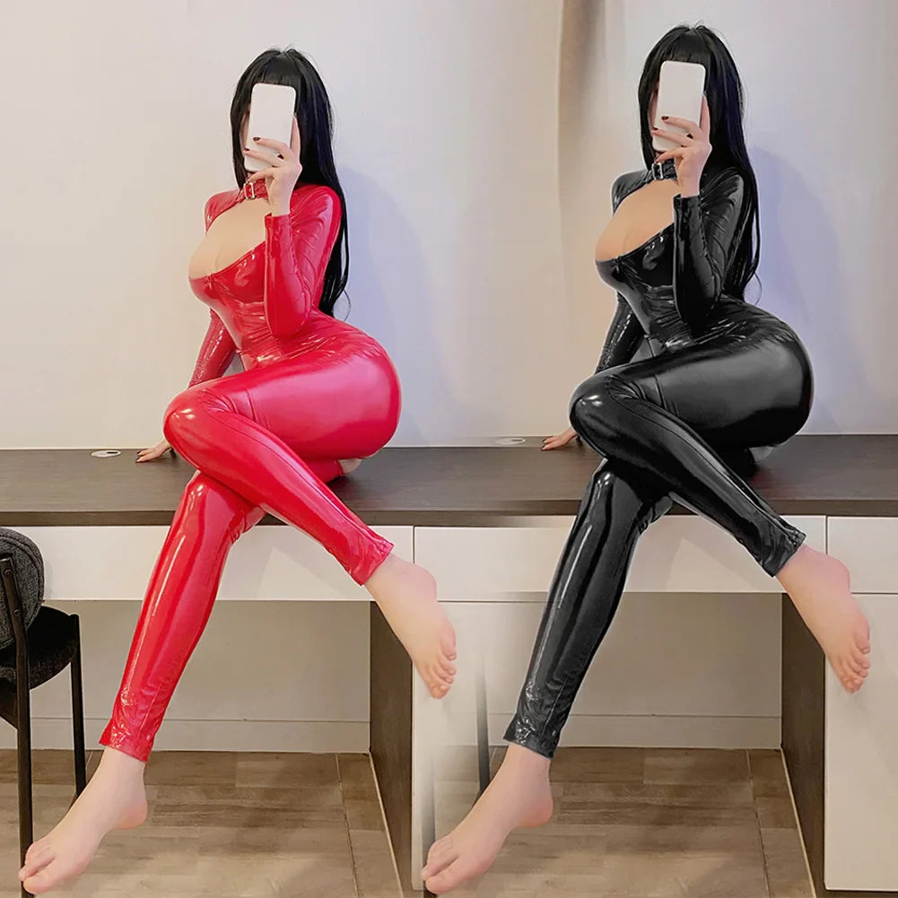 Shiny Zip-Up Latex Bodysuit