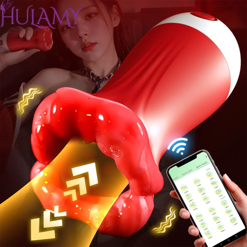 💥2025 Deep Throat Sucking Male Penis Training Cup Strong Squeeze Vibration