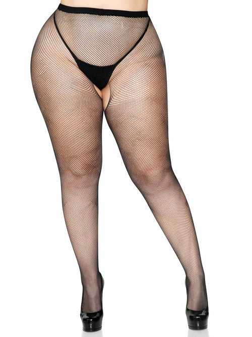 Plus Crotchless Fishnet Pantyhose