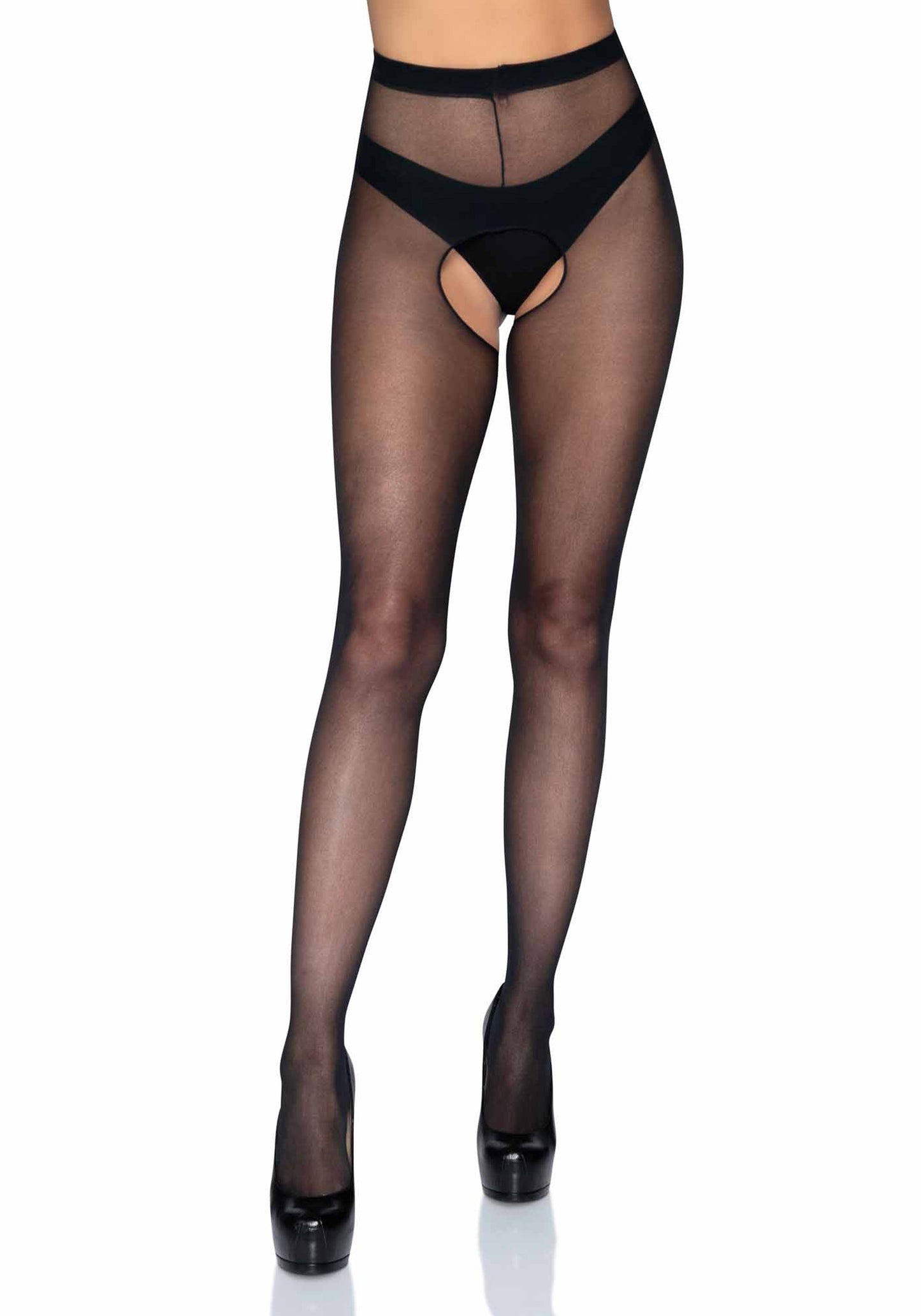 Plus Sheer Crotchless Pantyhose