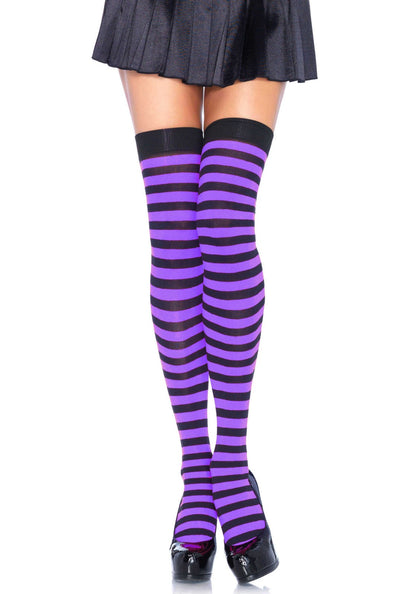 Striped Nylon Thigh Highs