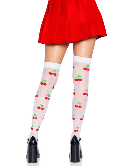 Polka Dot Cherry Elastane Thigh Highs
