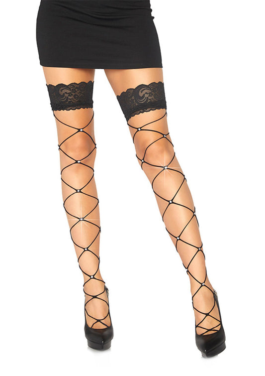 Wide Net Thigh High with Rhinestone