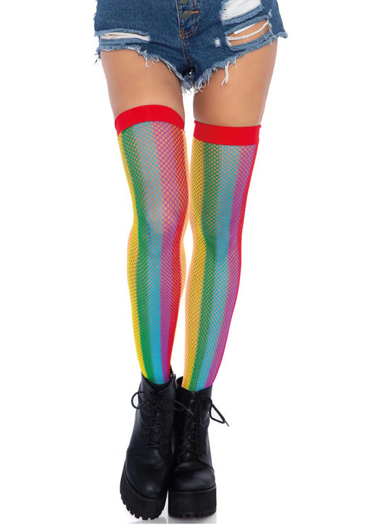 Rainbow Fishnet Thigh Highs