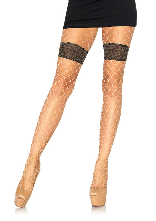 Diamond Net Pantyhose With Floral