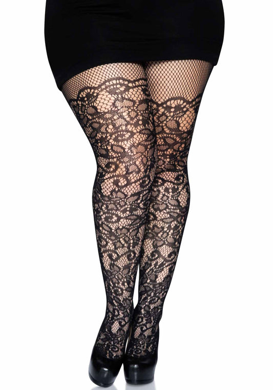 Plus Floral Vine Net Pantyhose