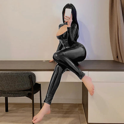 Shiny Zip-Up Latex Bodysuit