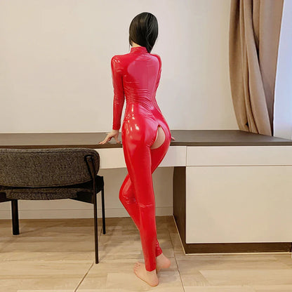 Shiny Zip-Up Latex Bodysuit