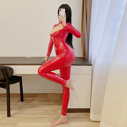 Shiny Zip-Up Latex Bodysuit
