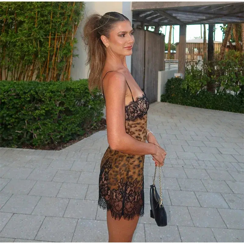  Leopard Lace Allure Mini Dress Lacy Nighty Dress