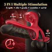 💥2025 NEW ROZY - Vibrating Cock Ring Couple Sex Toys Male Sexual Toy With 5 In 1 Stimulator Nighty